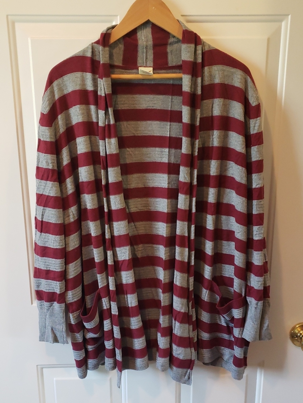 Faded Glory Burgundy and Grey Striped Cardigan